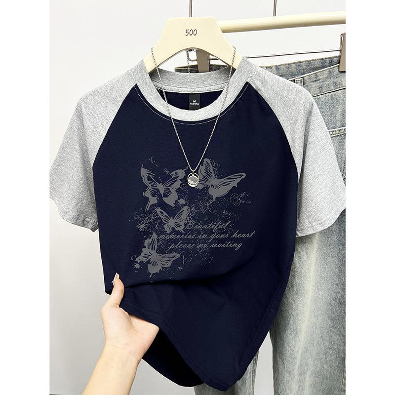 

Plus Size Women s Cotton Butterfly Print Raglan Tee - 2024 Summer Fashion 3XL