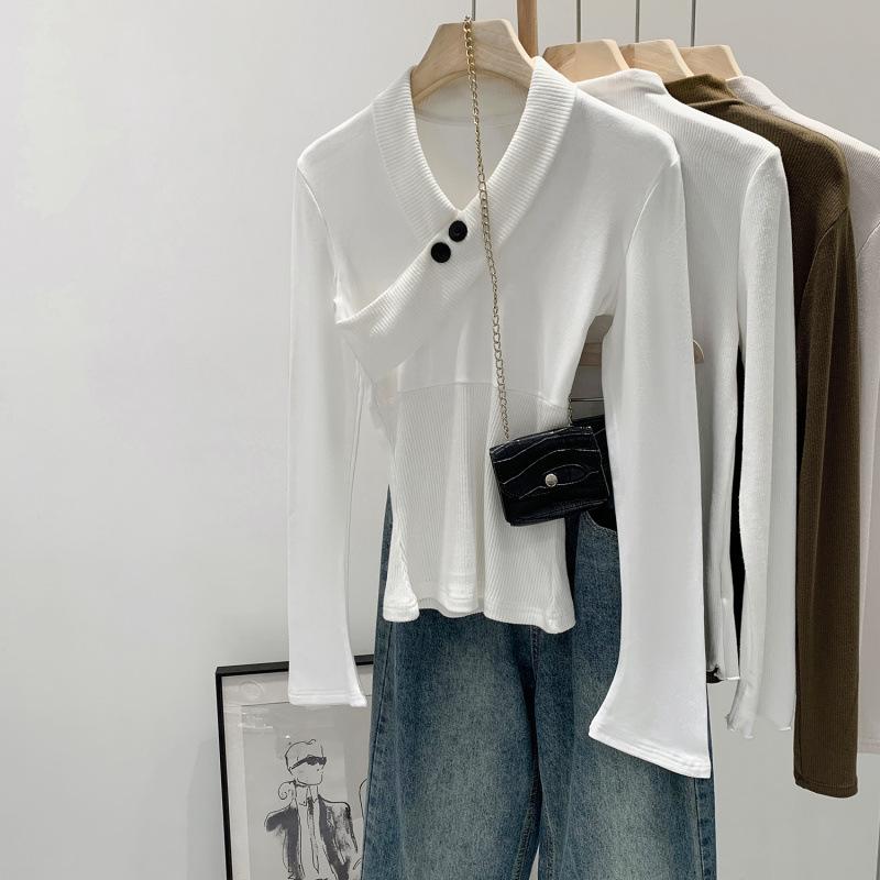 European Women s High-End Patchwork Lapel Knit Base Layer for Autumn/Winter 2025 - Slimming, Flattering, Unique Design. Small белый