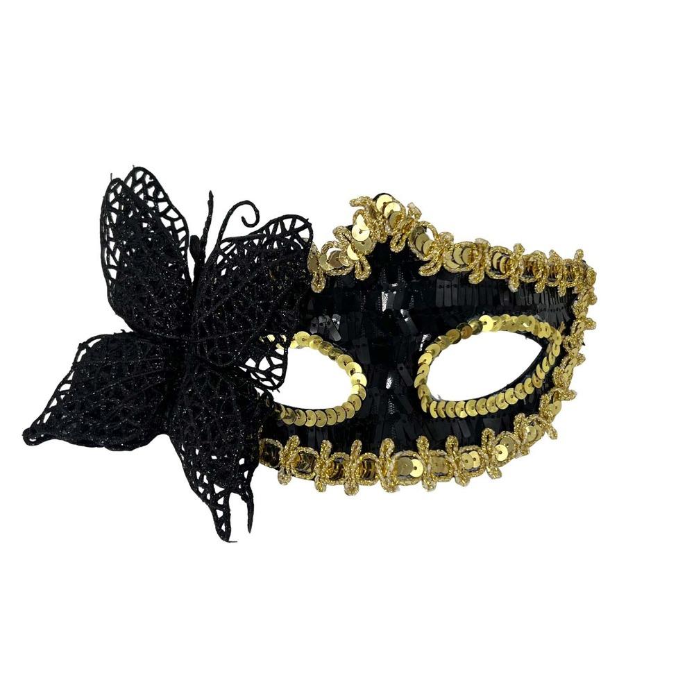 Elegant Butterfly Masquerade Mask Half Face Party Face Mask Butterfly Hand Hold Mask  Mardi Gras Style B Gold