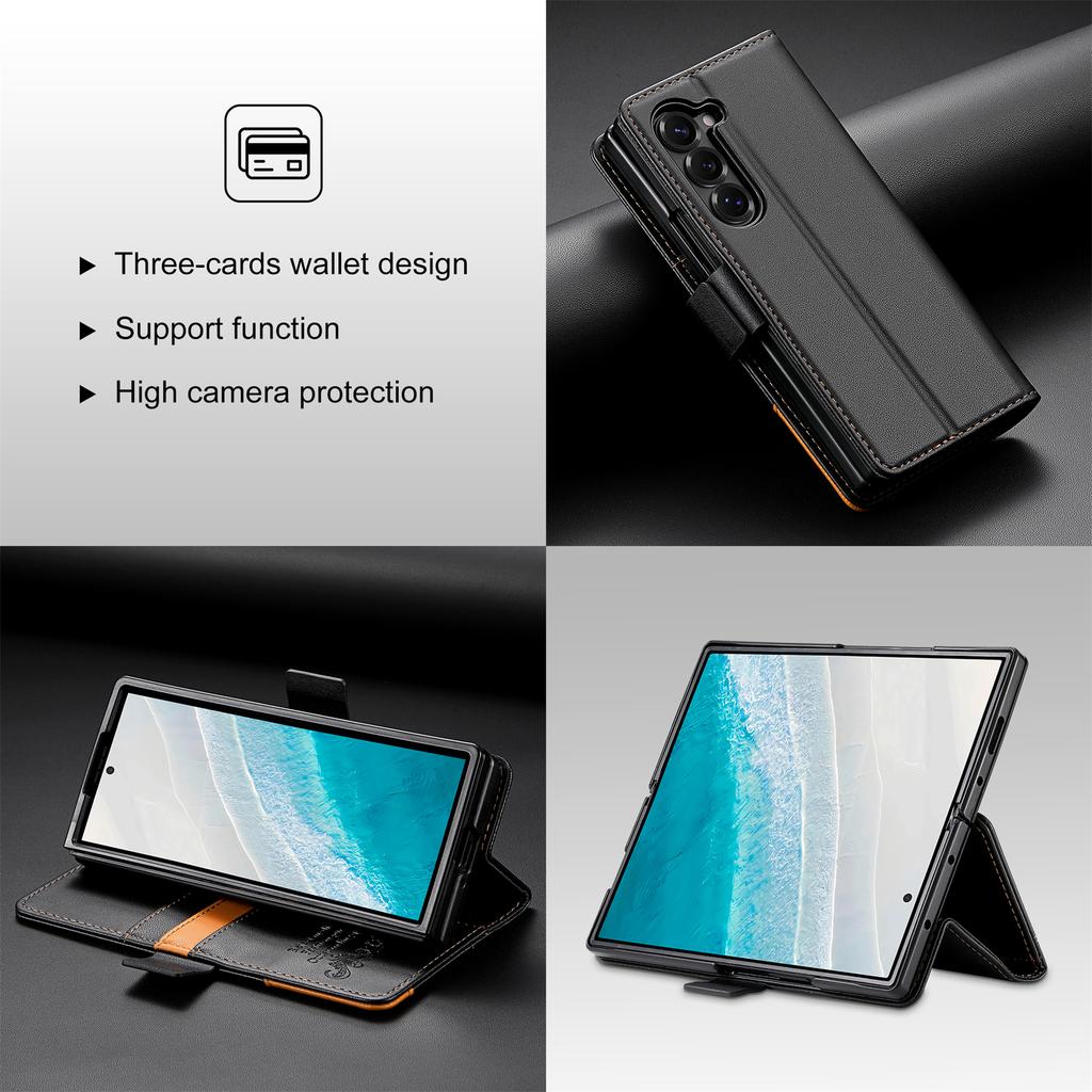 N.BEKUS For Samsung Galaxy Z Fold6 5G Stand Case RFID Blocking PU Leather Wallet Phone Cover