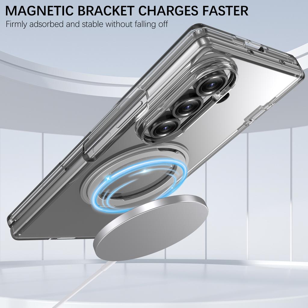 360° Rotating Magnetic Bracket Holder Hinge Magsafe Case for Samsung Galaxy Z Fold 7 6 Tempered Screen Glass Film Protect Wireless Charging Hard Cover