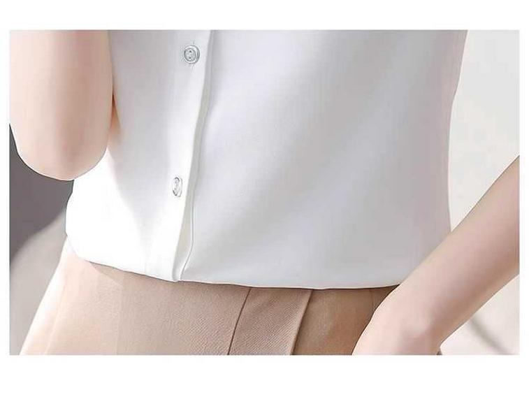 Dámská bílá šifonová halenka bez rukávů - Profesionální košile s límečkem na jaro/léto