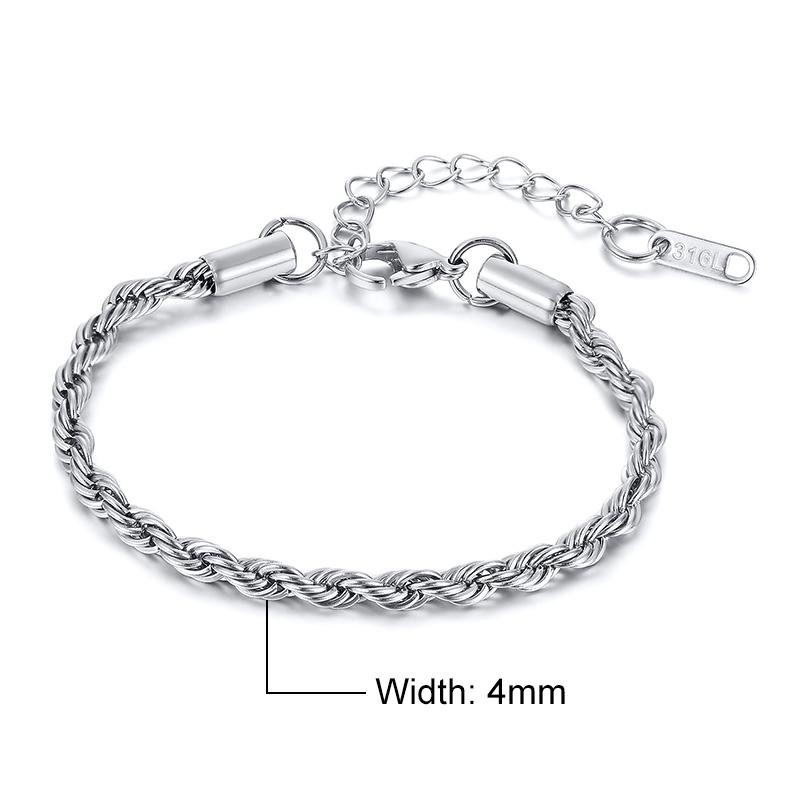 Vnox Schicke Seilkette Armbänder für Damen Herren, 2/3/4/5mm Edelstahl Flash Glieder Damen Handgelenkschmuck, Länge verstellbar