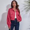 GMXIA Women's Vintage Casual Solid Color Print Autumn Winter Long Sleeve POLO Neck Jackets & Coats