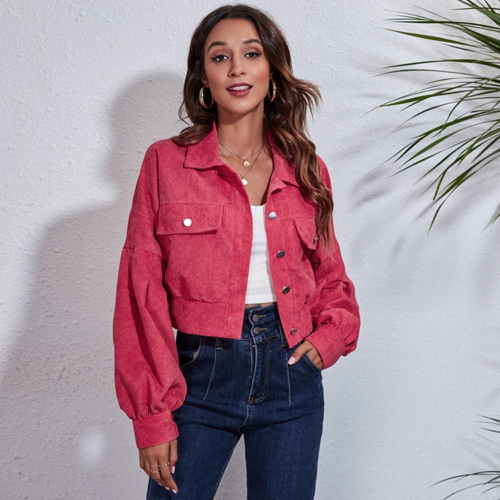 GMXIA Women's Vintage Casual Solid Color Print Autumn Winter Long Sleeve POLO Neck Jackets & Coats