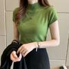 Semi-turtleneck short-sleeved knitted sweater women's spring and autumn sweet bottoming shirt slim-fitting short vest top outside