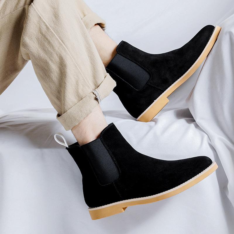 mens casual cow suede leather boots black beige shoes cowboy ankle boot youth street style spring autumn chelsea botas zapatos