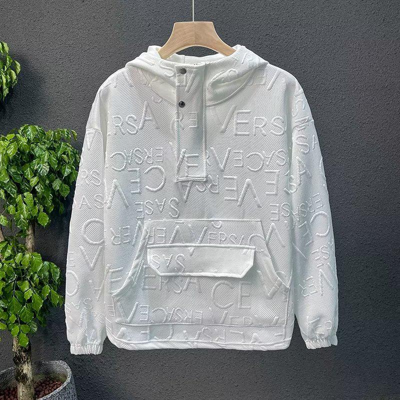 Trendy Casual Jacquard Sweatshirt with Letter Embroidery - Loose Fit, Round Neck, Long Sleeves