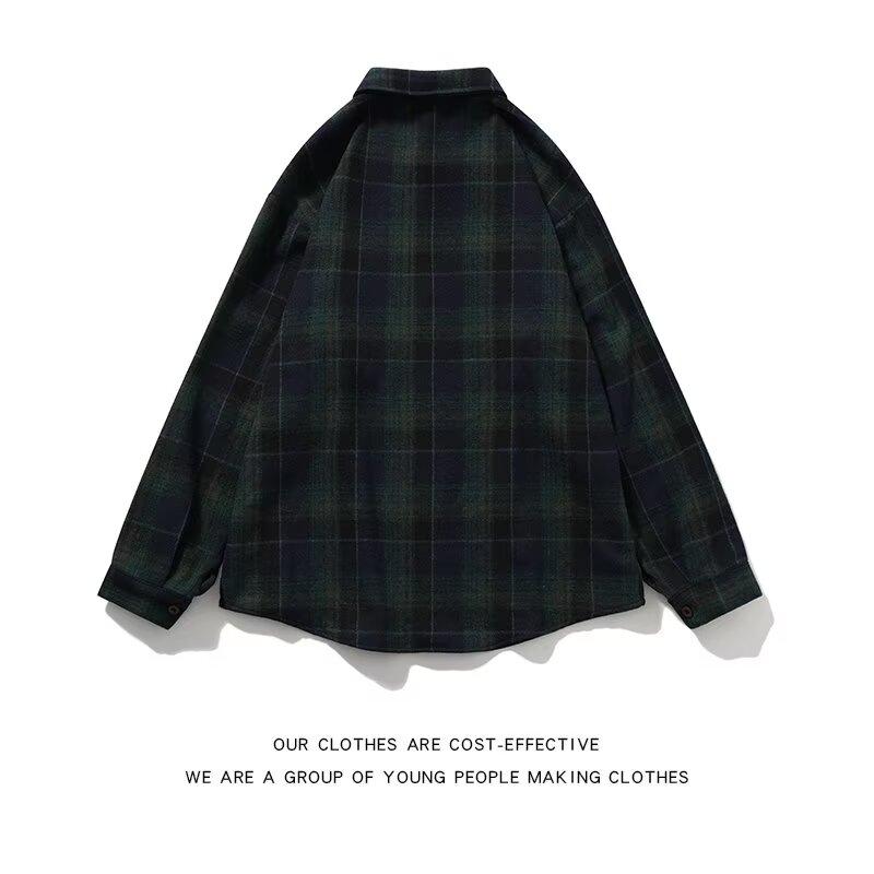 

2024 Клетчатая рубашка с длинным рукавом в японском стиле Гонконга Ins Свободная рубашка для мальчиков Летнее модное универсальное повседневное пальто 2XL зелёный