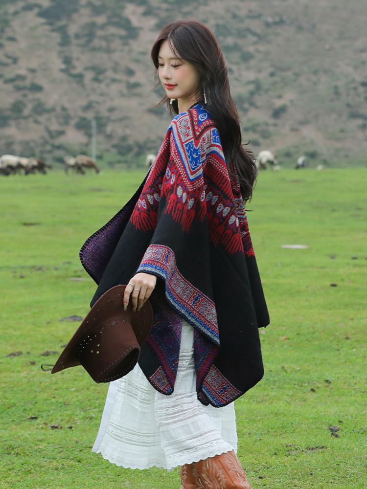 Winter Women Men Scarf Layers Poncho Retro Boho Print Wrap Shawl Scarve Capa Para Mujer Pashmina Cloak Travel Holiday Casual New