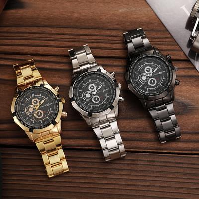 New Large Dial Men's Steel Strap Watch Calendar Quartz Watch Men's Watch Creative Wristwatch