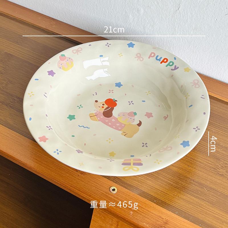 Cute Puppy Tableware Underglaze Colorful Wind Ceramic Bowl Household Dish Set Plate Rice Bowl Salad Bowl