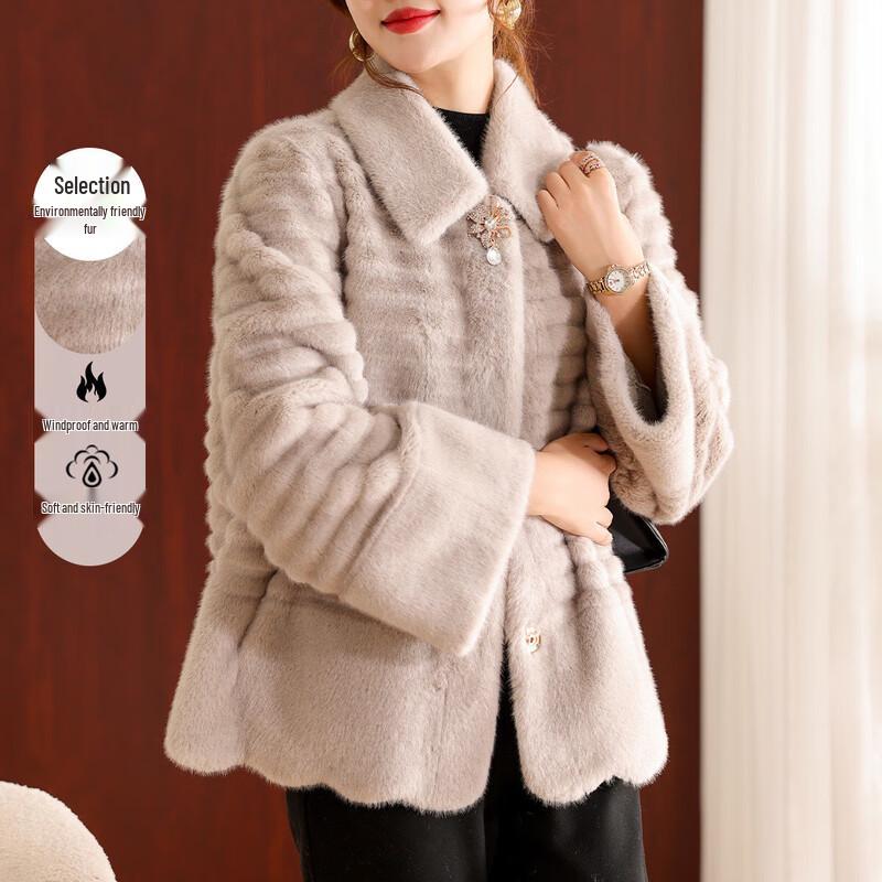 Women s Faux Mink Fur Lapel Coat 2XL