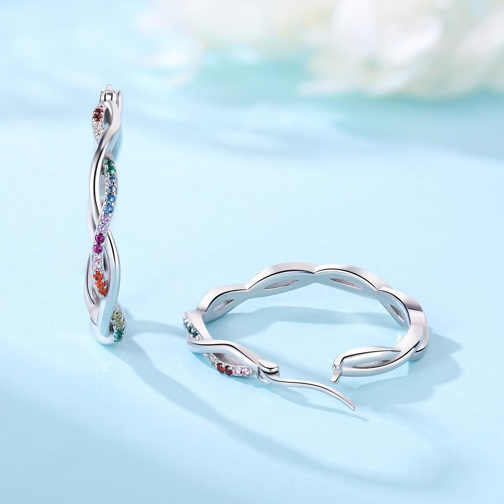 S925 Silver Simple Colored Stone Hoop Earrings For Women Fashion Versatile Jewelry Accessories