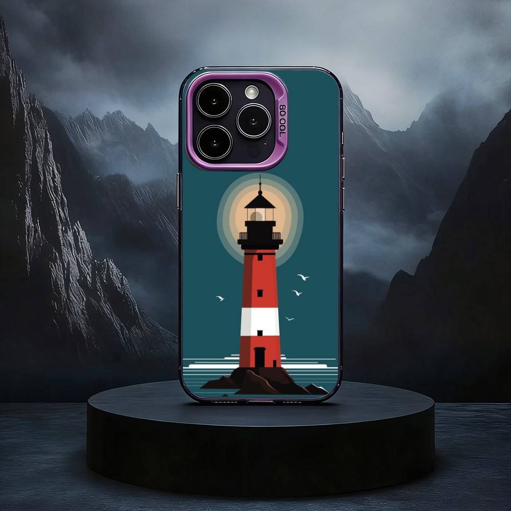 Cartoon Art Lighthouse Black Candy silver phone case Phone Case For iPhone17,16,15,14,13,12,11 Plus,Pro Max