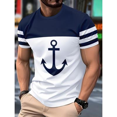 Camiseta Estampada 3D de Ancla para Hombre, Casual y Transpirable, Cuello Redondo, Camisa de Verano para Actividades al Aire Libre