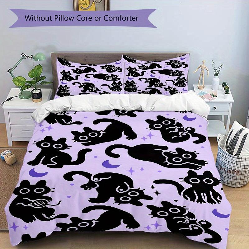 3pcs Black Cat Pattern Bedding Set, Ideal for Home Use, Suitable for Bedroom Decor (1*Duvet Cover + 1/2*Pillowcases, No Core) yy250821200
