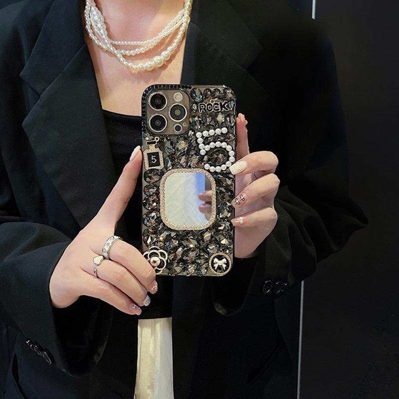 

Rhinestone for IPhone16promax Mirror Phone Case for Apple 17 Letter Flower 14 Love Hard Shell Luxury For iPhone 7/8/SE 2020