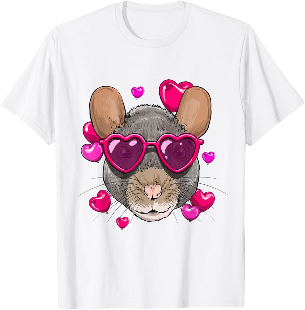 Valentine Chinchilla Rat Lover Heart Sunglasses Graphic Tee Cute Rodent Animal T-Shirt