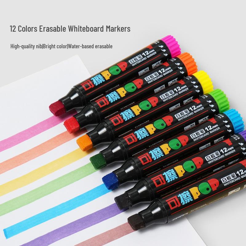 Shield 12mm Wide Tip Whiteboard Marker - Erasable, Refillable, Water-Based Pen for Teachers and Drawing Boards