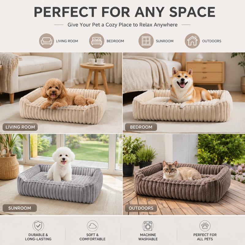 Luxury Plush Pet Bed Soft Cozy Dog Bed Cat Bed Calming Cushion Washable Anti Slip Comfortable Sleeping Sofa for Small Medium Pet