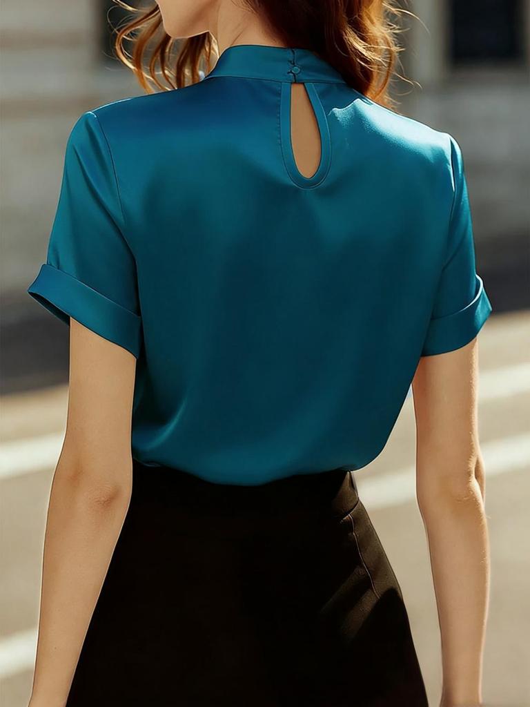 Satin Short-Sleeve Women's Top - Popular 2025 Style