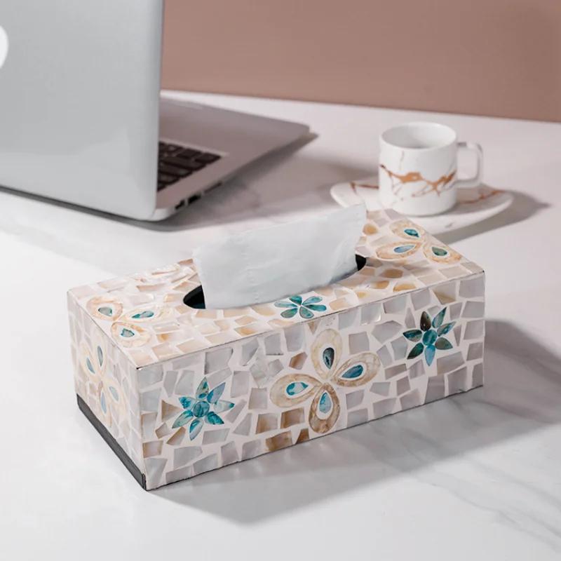Nordic Colorful Tissue Box Handmade Mother-of-pearl Pumping Paper Home Living Room Coffee Table Storage Supplies