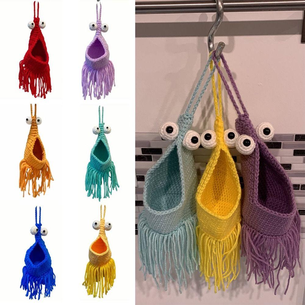 

Multi-color Crochet Alien Plant Hanger Creative Wall Hanging Storage Basket Garden Supplies