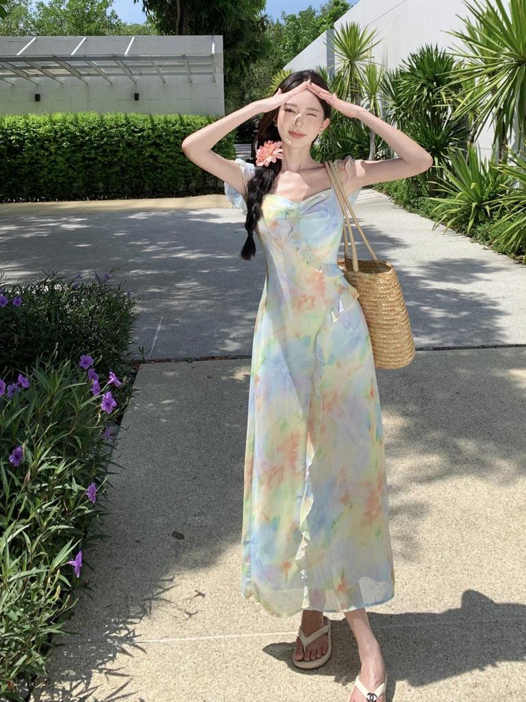French Chiffon Flutter-Sleeve Slimming Fairy Dress