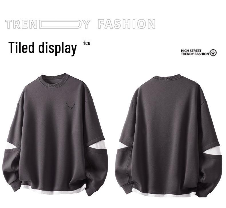Autumn/Winter American Trend Brand Heavyweight Men's Patchwork Round Neck Long Sleeve Sports Hoodie