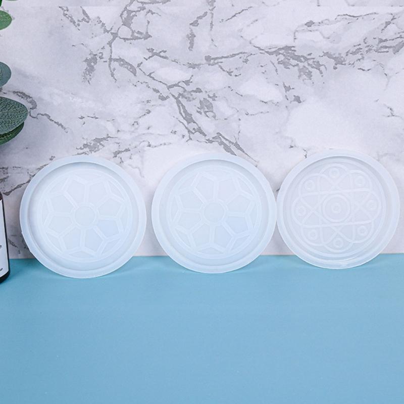 1/3Pieces Thick Coaster Silicone Molds for Resin Casting Round Flower Pattern Coaster Molds Epoxy Casting DIY Craft Tool