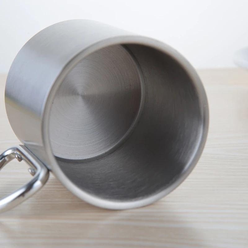220/300ml Camping Travel Stainless Steel Cup Carabiner Hook Handle Picnic Water Mug Outdoor Travel Hike Cup Portable Mug