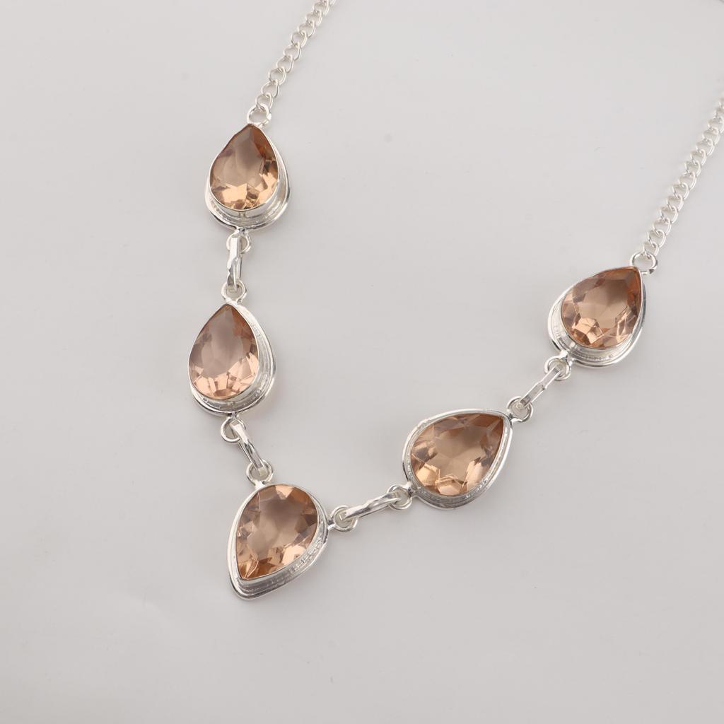 Peach Tourmaline Gemstone 925 Sterling Silver Homemade Women Necklace For Anniversary RN-1-15