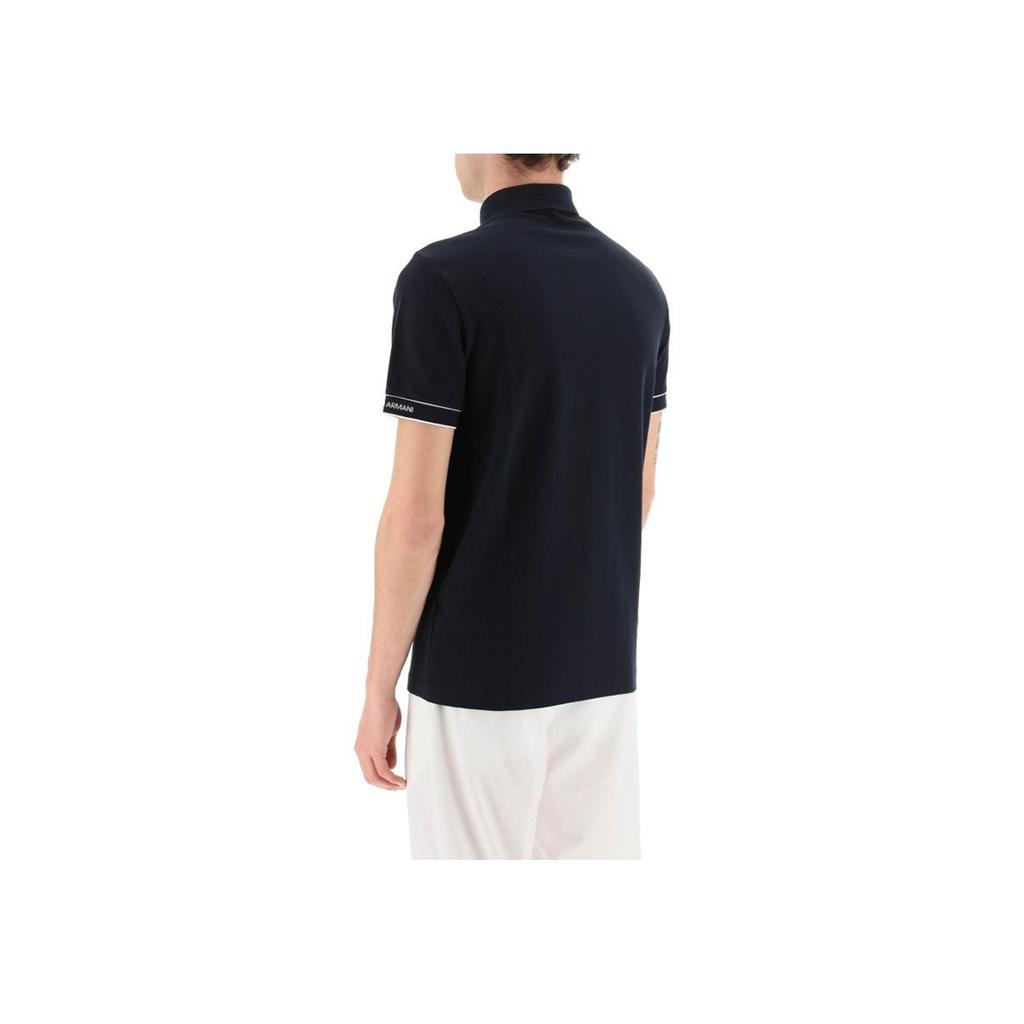 Emporio Armani Solid Color Half Button Eagle Logo Embroidered Cotton Short Sleeve Polo Shirt Men Polo Shirts Navy-Blue 3R1F67-1JCYZ-09K1