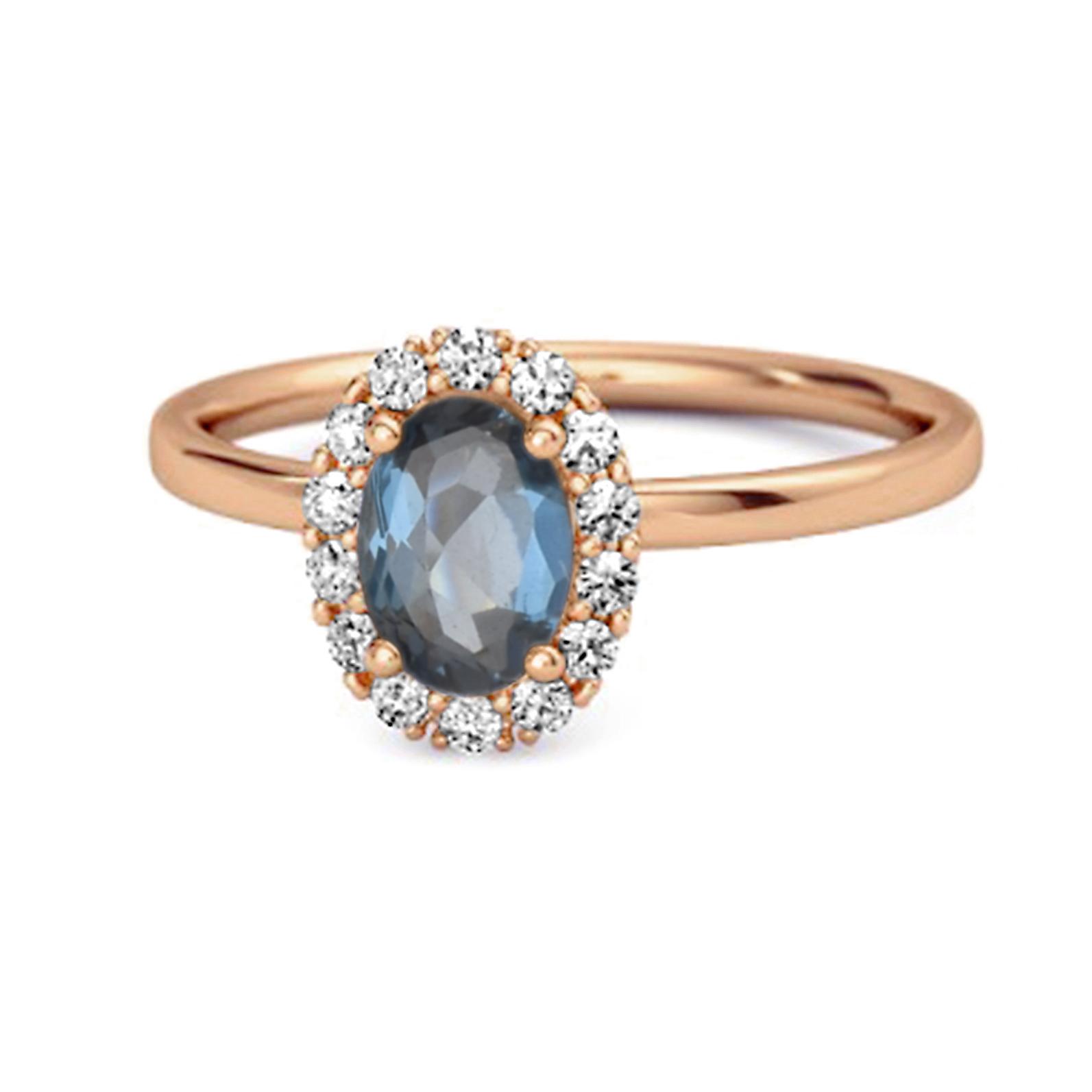 

London Blue Topaz Solitaire Halo Accents Ring - 925 Sterling Silver Rose Gold Vermeil 6.5 Яскраво-рожевий