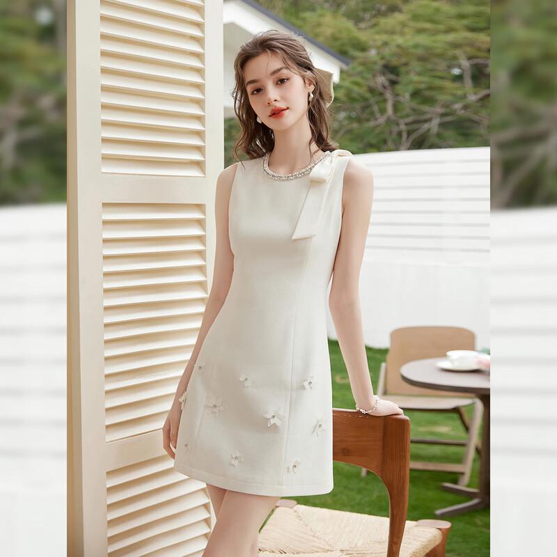 Elegant French Floral Sleeveless Dress M