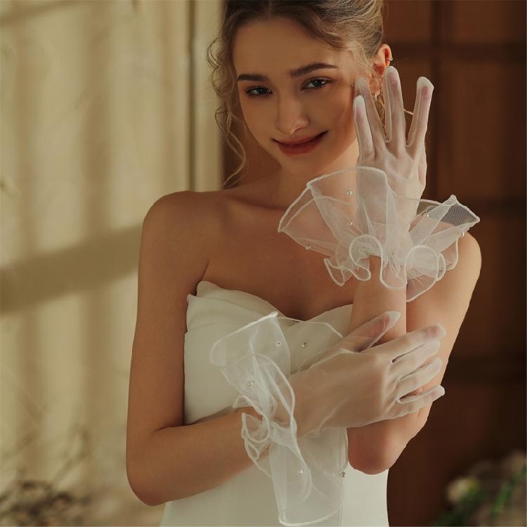 Elegant Full Finger Gloves Pearls Unique Outfits Short Gloves for Flapper Bride Wedding Dancing Accessories