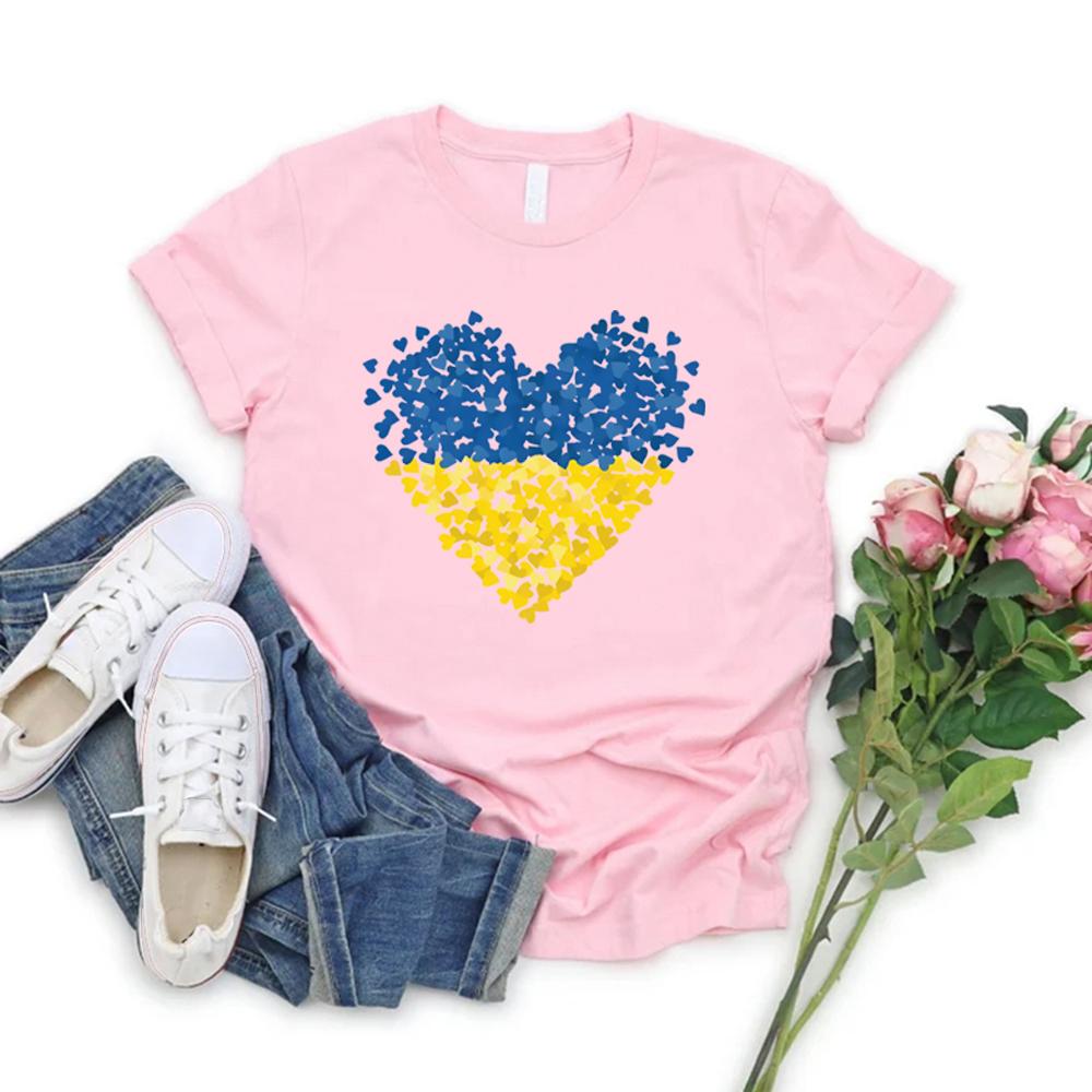 Tricou cu Steagul Ucrainei Tricouri Grafice cu Inimă Ucraina Tricouri de Damă cu Mânecă Scurtă și Gât Rotund Tricouri Iubire și Pace Haine de Damă