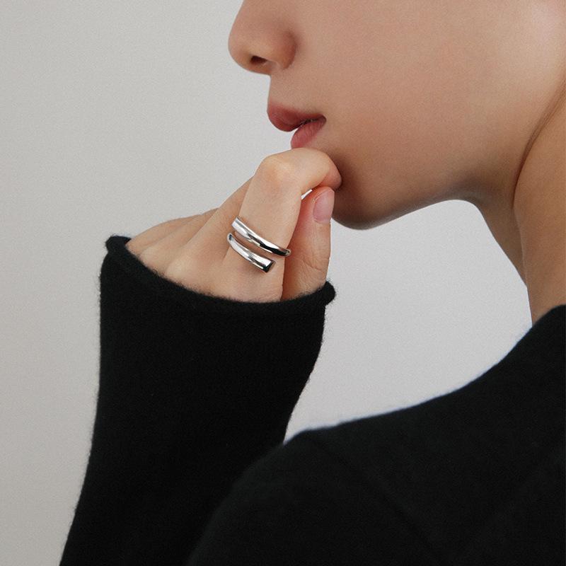 Korean Style Retro Asymmetrical Open Ring: Simple Water Drop Band for Women Adjustable Open Size