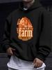 American Western Style Unisex Autumn Winter Print Hooded Long Sleeve Sweatshirt, Pastoral Farm Color-Block Retro Slogan Print Hoodie, Country Healing 
