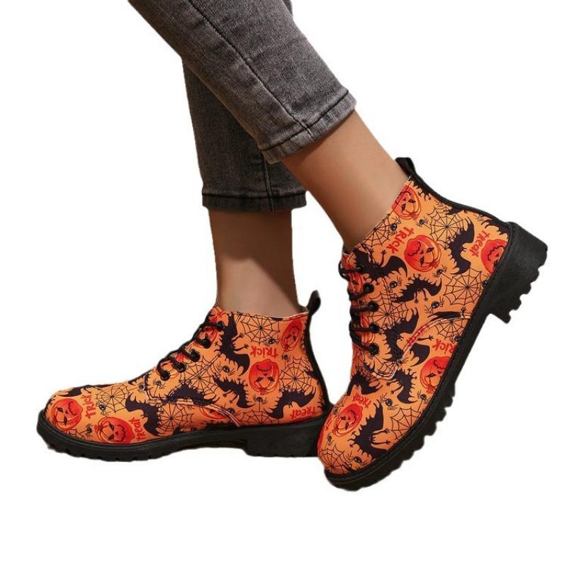 Große Größe Halloween-Muster niedriger Schaft Mode Stiefel Herbst und Winter neue Plateau Damenstiefel