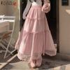 ZANZEA Women Elegant Lace Splice Loose Casual Long Skirt