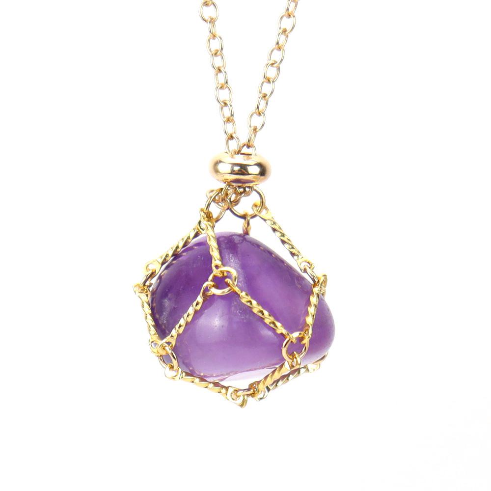 

Amethyst Handmade Adjustable Stainless Steel Metal Bamboo Joint Twisted Thread Mesh Pocket Necklace Woven Pendant N541 twisted wire rod