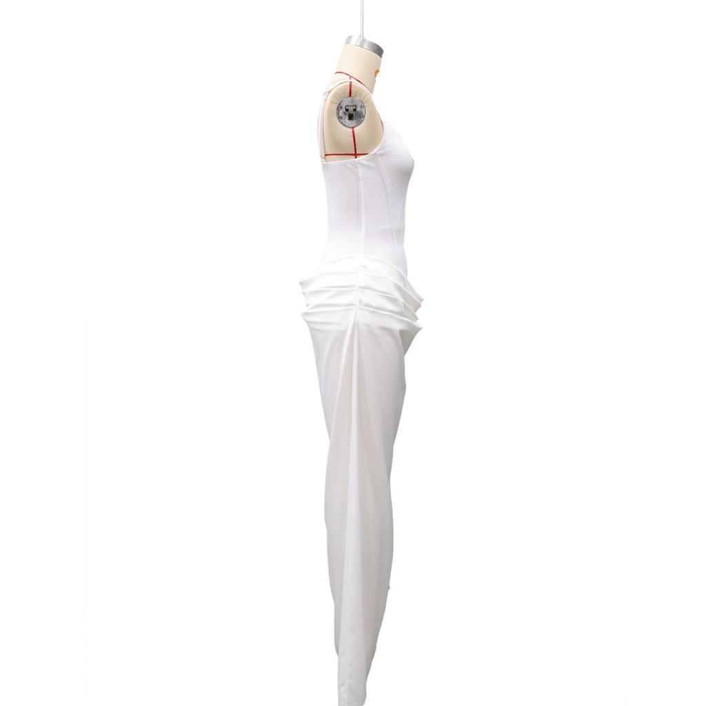 2026 European Style Spring Solid Color Sleeveless Slim-fit Pleated Square Neck Dress