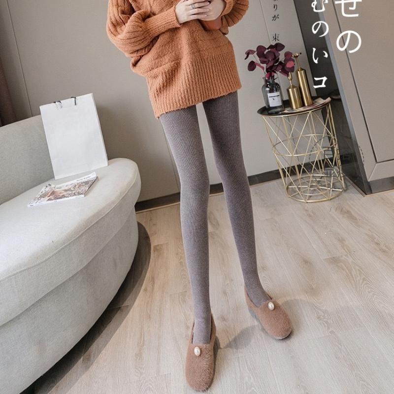Women's Imitation Cashmere Plus Size Fleece Lined Thickened Ribbed High Waist One Piece Thermal Pantyhose Leggings with Hip Lifting Effect