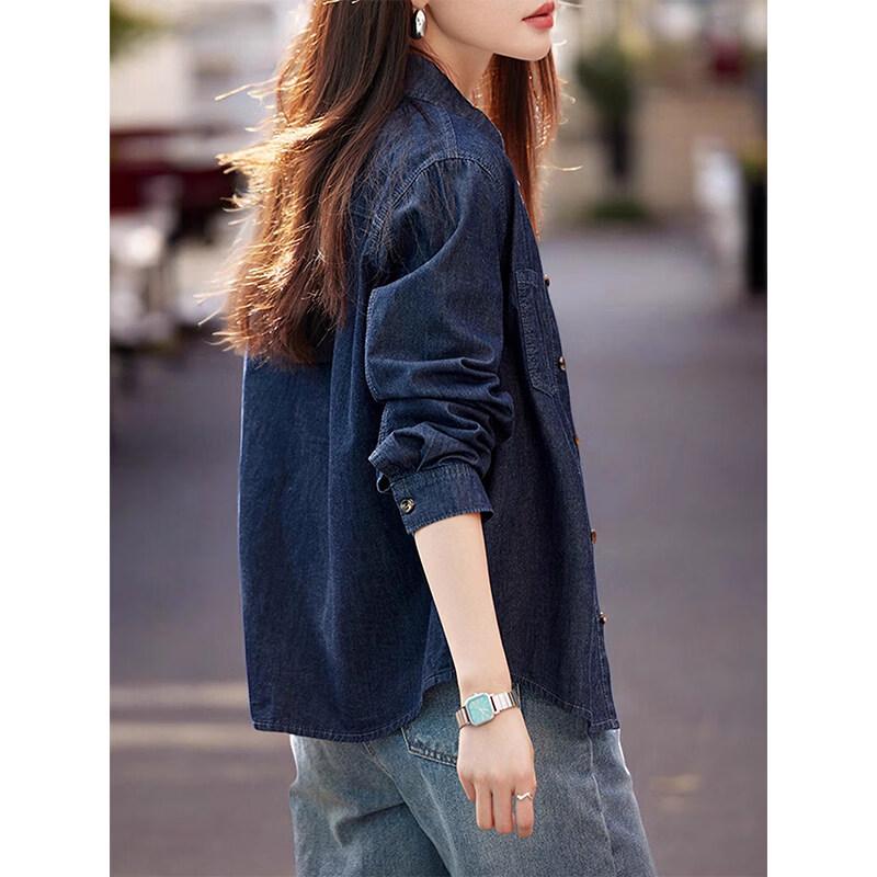 Basic House Retro Blue Denim Shirt Jacket for Women