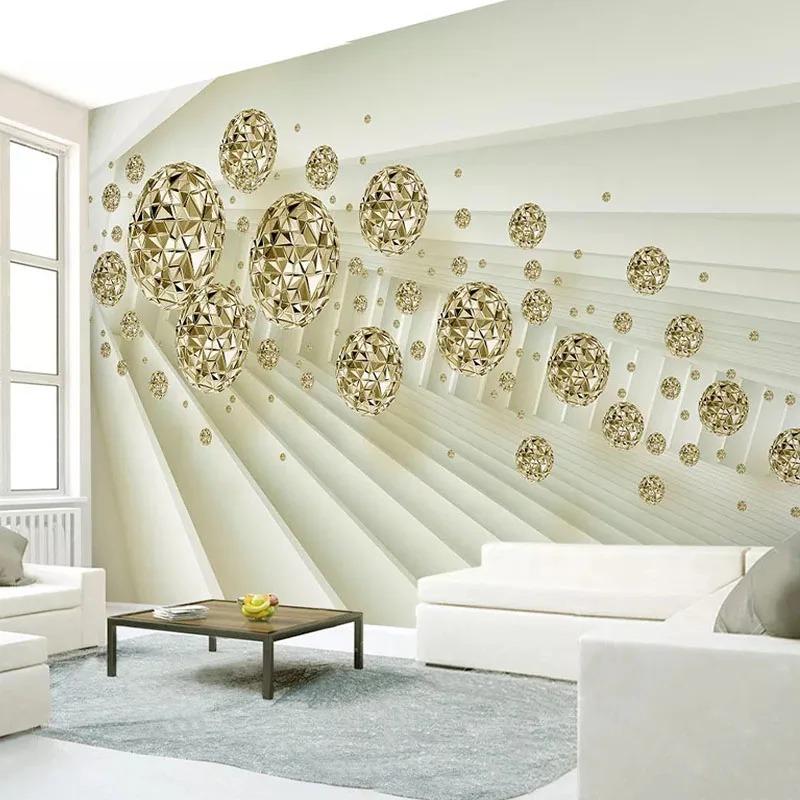 Creative 3d Abstract Space Mural Golden Ball Wallpaper Living Room Sofa Background Wall Mural Luxury Home Decor Fresco