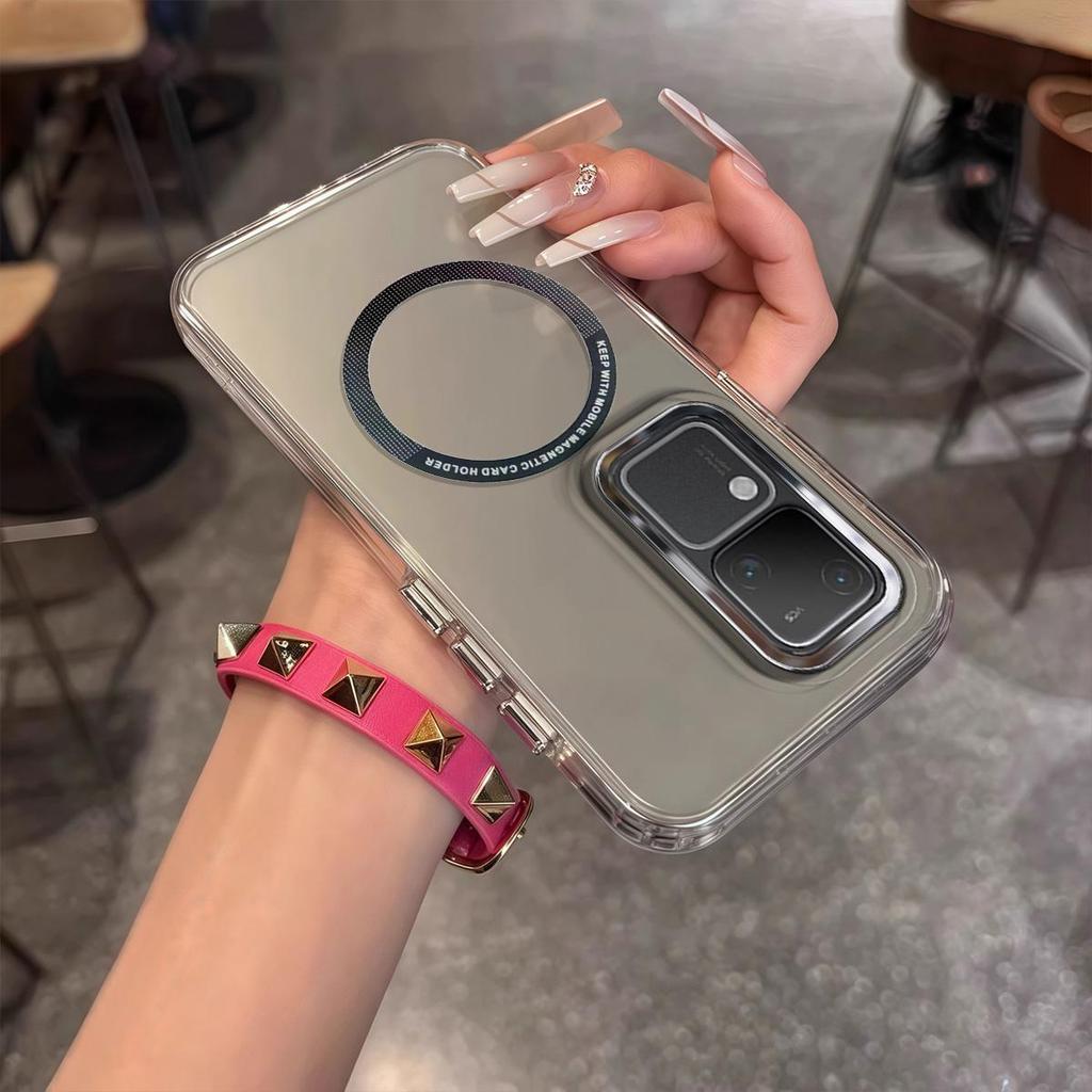 Case for Vivo V30 Pro,V30 Minimal Semi-Transparent Magnetic Casing Raised Electroplated Lens Bezel Anti-Slip Drop Resistant Protective Shell