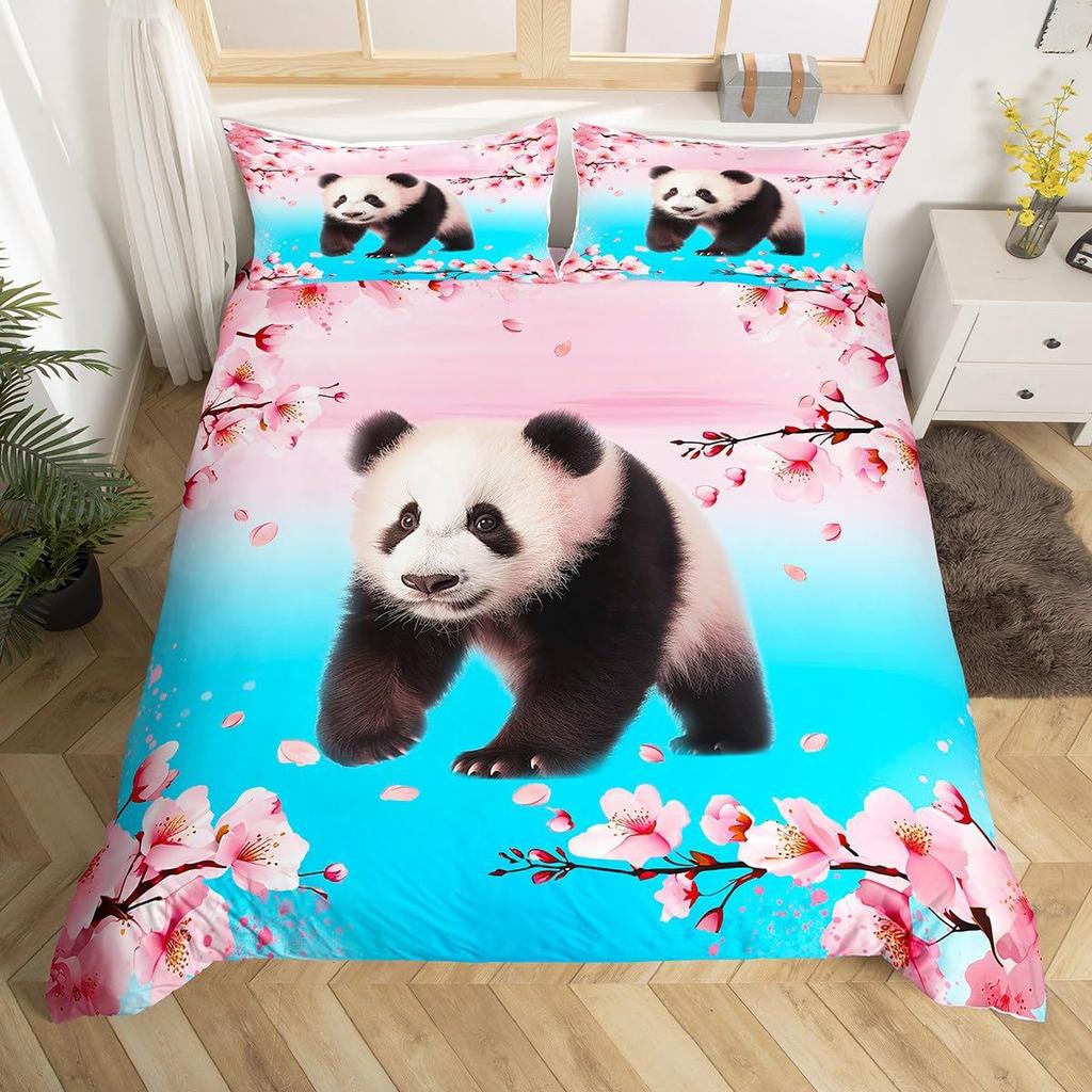 Panda down quilt cover pink cute comfortable bedding soft and comfortable