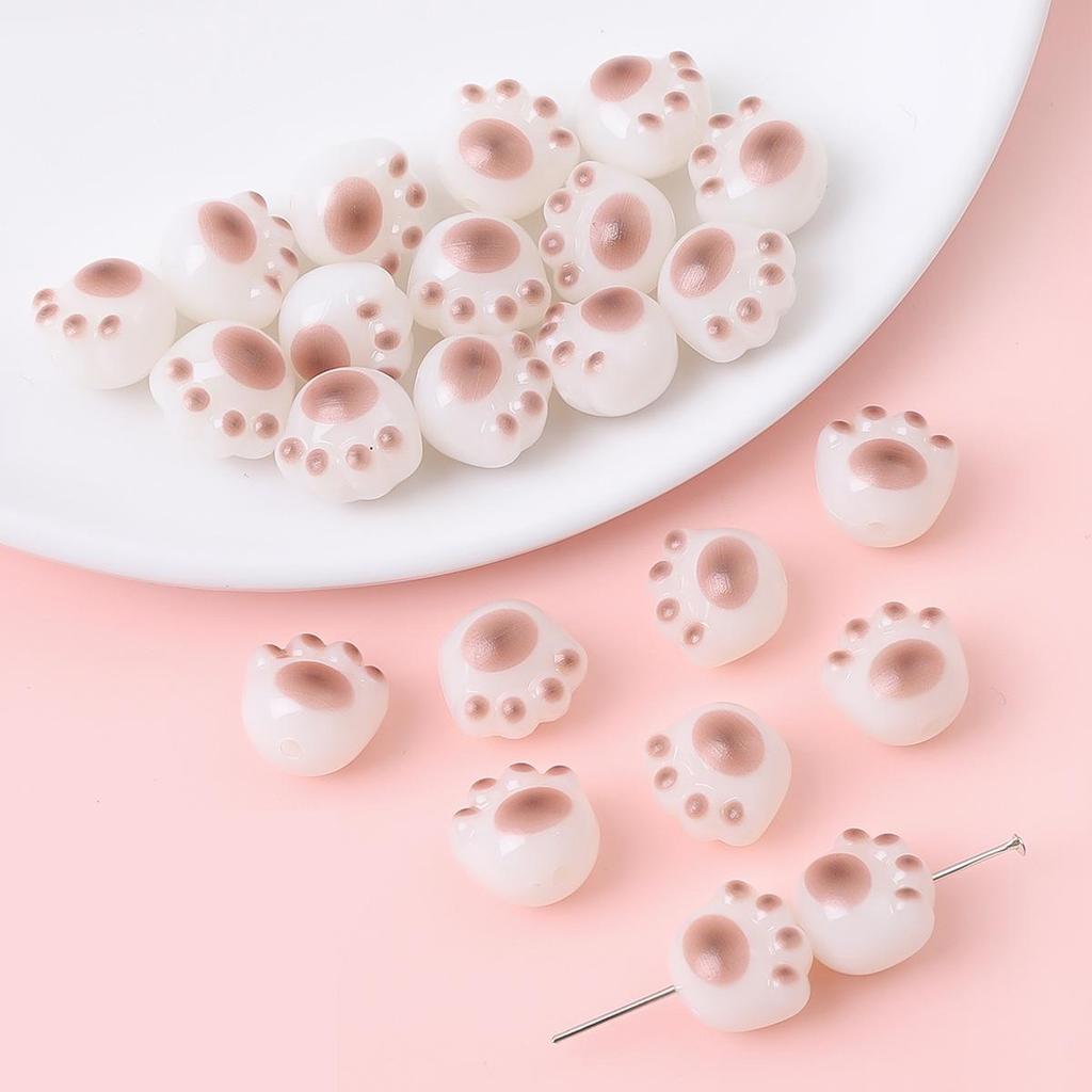 Perline Acriliche a Forma di Zampa di Gattino alla Griglia a Carbone per Bracciale Fai da Te, Collana, Gioielli, Accessori per Catena da Telefono